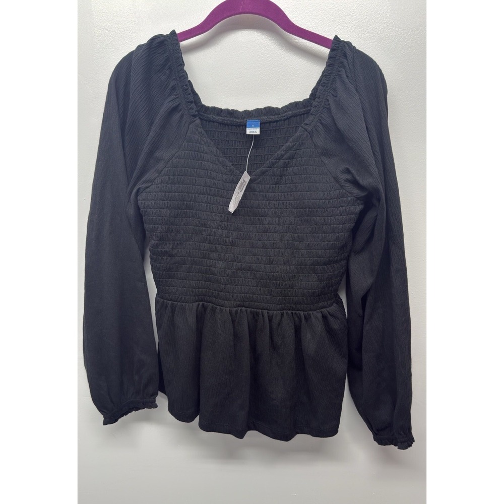 New‎ OLD NAVY Long-Sleeve Smocked Peplum Top V-neck Sz Medium #21 - Picture 2 of 7